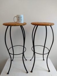 Vintage French Metal Canework Black Tall Large Stool Chair Stand Pot Plant Display Rest Plinth Seating circa 1980-90’s 4