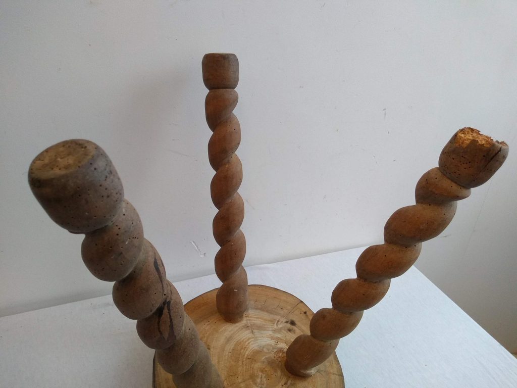 Vintage French Wooden Brown Wood Small Milking Stool Chair Stand ...