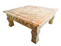 Vintage Indian Small Side Table Wooden Brass Metal Plated Wood Plant Stand Support Ornate Detailed  c1970-80's