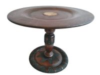 Vintage Moroccan Algerian Arabian Wooden Table With Fish Skin Decor Tray Brown Wood Platter Bowl Stand Support c1930-40's