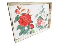 Vintage English Wooden Wood Shabby Chic Style Serving Tray Dish Platter Decorative Table Rose Decor circa 1960-70's