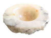 Vintage Italian Alabaster Marble Stone Heavy Circular Ashtray Ash Tray Dish Pot Smoking Tobacciana circa 1950-60's