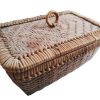 Vintage South East Asia Thai Burmese Ratten Woven Small Lidded Storage Jewellery Catch-All Box circa 1950-60's