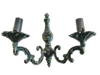 Vintage French Green Painted Bronze Wall Hanging Electric Light Lantern Candle Lamp Ornament Decor Design c1960-70's