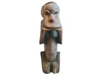 Vintage African Sitting Monkey Eating Wooden Standing Decor Carved Statue Carving Sculpture Wood Tribal Art c1960-70's