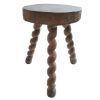 Vintage French Wooden Brown Wood Small Milking Stool Chair Stand Display Rest Plinth Seating Prop Barley Twist c1950-1960's