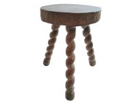 Vintage French Wooden Brown Wood Small Milking Stool Chair Stand Display Rest Plinth Seating Prop Barley Twist c1950-1960's