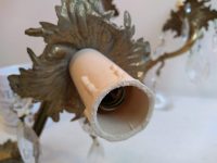 Alternative view of Vintage French Brass Glass Crystal Wall Hanging Electric Light Lantern Candle Lamp Ornament Decor Design c1960-70's