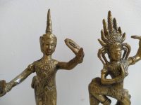 Alternative view of Vintage Thai Brass Dancing Figurine Pair Hand Bell Summon Prayer Ornament Decor Ringing Metal Gold Charm Gift 1970-80's