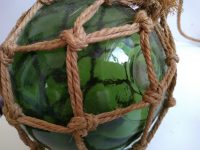 Alternative view of Vintage English Green Glass Fishing Buoy Marker Glass Ornament Display Traditional Fishing Cottage Style Decor c1930-50's