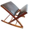 Vintage French Wooden Brown Padded Cushioned Rocking Footrest Foot Rest Support Natural Wood Rest Period Prop c1960-1970's
