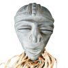 Vintage African Clay Grass Bearded Mask Statue Figurine Primitive Sculpture Carving Tribal Wall Art Decor Beard c1980-90's
