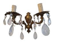 Vintage French Brass Glass Crystal Wall Hanging Electric Light Lantern Candle Lamp Ornament Decor Design c1960-70's