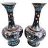 Antique Chinese Cloisonne Black Blue Bronze Metal Jar Pair of Vases Storage Display Mantlepiece Vase Couple circa 1910's