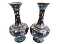 Antique Chinese Cloisonne Black Blue Bronze Metal Jar Pair of Vases Storage Display Mantlepiece Vase Couple circa 1910's