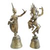 Vintage Thai Brass Dancing Figurine Pair Hand Bell Summon Prayer Ornament Decor Ringing Metal Gold Charm Gift 1970-80's