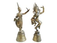 Vintage Thai Brass Dancing Figurine Pair Hand Bell Summon Prayer Ornament Decor Ringing Metal Gold Charm Gift 1970-80's