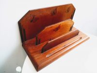 Alternative view of Antique French Butterfly Decorated Desk Tidy Document Letter Stand Rest Display Wooden Wood Organiser Display c1960-70's