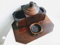 Alternative view of Antique French Desk Tidy Pen Pencil Lidded Pot Stand Rest Display Wooden Wood Organiser Display Mid-Century c1950-60's