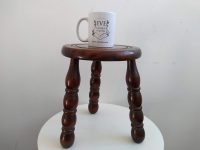 Alternative view of Vintage French Wooden Brown Wood Small Milking Stool Chair Stand Display Rest Plinth Seating Plant Prop circa 1970-1980's