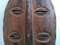 Alternative view of Vintage African Wooden Mask Shield Hanging Wall Hanging Decor Carved Statue Carving Sculpture Wood Tribal Art c1950-70's