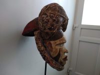 Alternative view of Vintage African Wooden Waxed Cloth Wicker Mask Full Head Decor Carved Statue Carving Sculpture Wood Tribal Art c1960-70's
