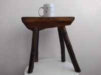 Alternative view of Vintage French Wooden Brown Natural Wood Small Milking Stool Chair Bench Stand Display Rest Plinth Seating Prop c1960-70's