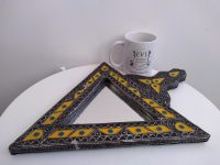 Alternative view of Vintage Moroccan Wall Hanging Triangular Triangle Mirror Silver Metal Glass One-Off Hand Made Decorative Cloakroom c1990's