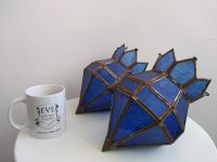 Alternative view of Vintage Moroccan Tunisian Metal Blue Glass Hanging Pendant Light Ceiling Hanging Electric Lamp Shade Lampshade Decor c1980's