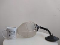 Alternative view of Vintage French Black Metal Milky Glass Hanging Chandelier Pendant Lamp Electric Light Lantern Hanging c1950-60's