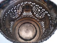 Alternative view of Vintage English Silver Plated Fretted Metal Wine Champagne Wine Holder Display Stand Handled Ornate Display c1950-60's