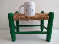 Alternative view of Vintage French Woven String Topped Wooden Brown Natural Wood Small Foot Stool Chair Display Rest Seating c1970-1980's