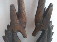 Alternative view of Vintage African Wooden Brown Natural Wood Antelope Seahorse Pair Of Standing Ornaments Statues Decor Display circa 1970's