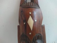 Alternative view of Vintage African Small Wooden Bust Mask Wall Decor Intricate Carved Statue Carving Sculpture Wood Tribal Art c1970-80's