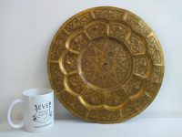 Alternative view of Vintage Moroccan Arabian Middle East Brass Metal Circular Plate Tray Dish Bowl Platter Decorative Table circa 1960-70's
