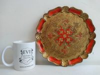 Alternative view of Vintage Italian Florentine Florence Gold Red Resin Ornately Decorated Small Serving Lap Tray Handled Decoration c1980-90's