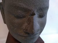 Alternative view of Vintage South East Asian Cambodian Decorative Reproduction Bust Concrete Stone Decor Sculpture On Wood Base Art c1980-90's