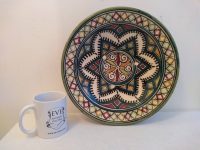 Alternative view of Vintage Moroccan Green White Large Serving Bowl Dish Plate Wall Hanging Ornament Decor Design Terracotta c1970-80's