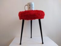 Alternative view of Vintage French Pelfran Style Black Metal Padded Cushioned Fluffy Red Stool Chair Stand Display Rest Seating c1960-70's