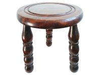 Vintage French Wooden Brown Wood Small Milking Stool Chair Stand Display Rest Plinth Seating Plant Prop circa 1970-1980's