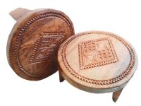 Vintage African Wooden Hand Carved Natural Wood Small Stool Chair Stand Display Trivet Plinth Seating circa 1980-90's