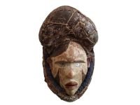 Vintage African Wooden Waxed Cloth Wicker Mask Full Head Decor Carved Statue Carving Sculpture Wood Tribal Art c1960-70's