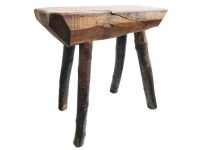 Vintage French Wooden Brown Natural Wood Small Milking Stool Chair Bench Stand Display Rest Plinth Seating Prop c1960-70's