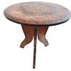 Vintage Moroccan Arabian Small Wooden Inlaid Folding Tea Table Tray Legs Brown Wood Platter Stand Support c1970-80's