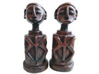 Vintage Indonesian South Pacific Oceania Twins Figurines Decorative Wooden Decor Carving Sculpture c1980-90's