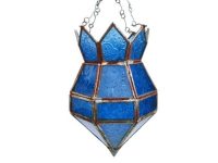 Vintage Moroccan Tunisian Metal Blue Glass Hanging Pendant Light Ceiling Hanging Electric Lamp Shade Lampshade Decor c1980's