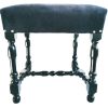 Vintage French Large Wooden Black Recently Refurbished Padded Cushioned Stool Footrest Foot Rest Natural Wood Rest c1950's