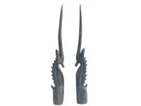 Vintage African Wooden Brown Natural Wood Antelope Seahorse Pair Of Standing Ornaments Statues Decor Display circa 1970's