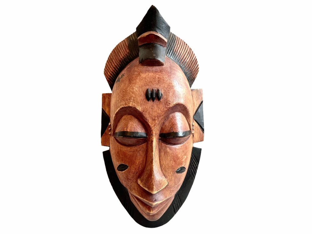Vintage African Medium Wooden Bust Mask Wall Decor Intricate Carved Statue Carving Sculpture Wood Tribal Art c1980-90’s