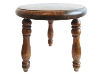 Vintage French Wooden Brown Natural Wood Small Milking Stool Chair Stand Display Rest Plinth Seating Prop circa 1960-1970's